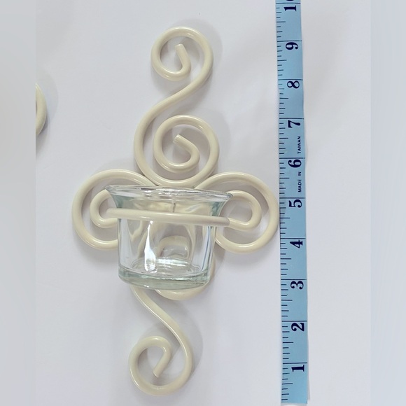 Wall Sconces Wrought Iron Ivory Beige Set of 2 with Glass Tea Light Holder - Picture 7 of 8